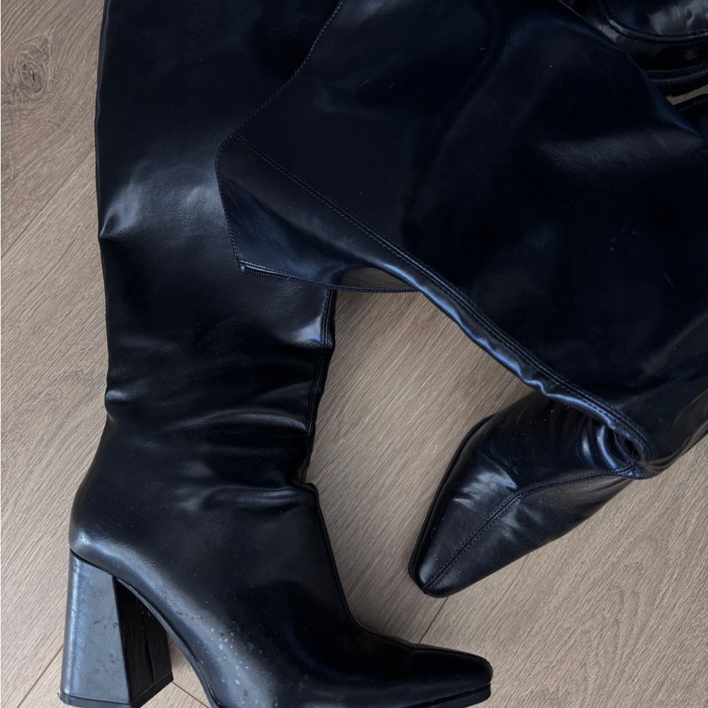 Bershka Black Over-the-Knee Block Heel Boots
